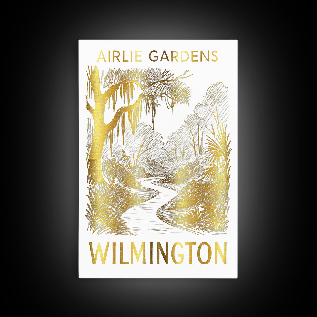Wilmington Travel Poster, Canvas Print, Gold Line Drawing Wall Art, Wilmington Art Print, Travel Wall Art, City Travel Prints, Wall Art