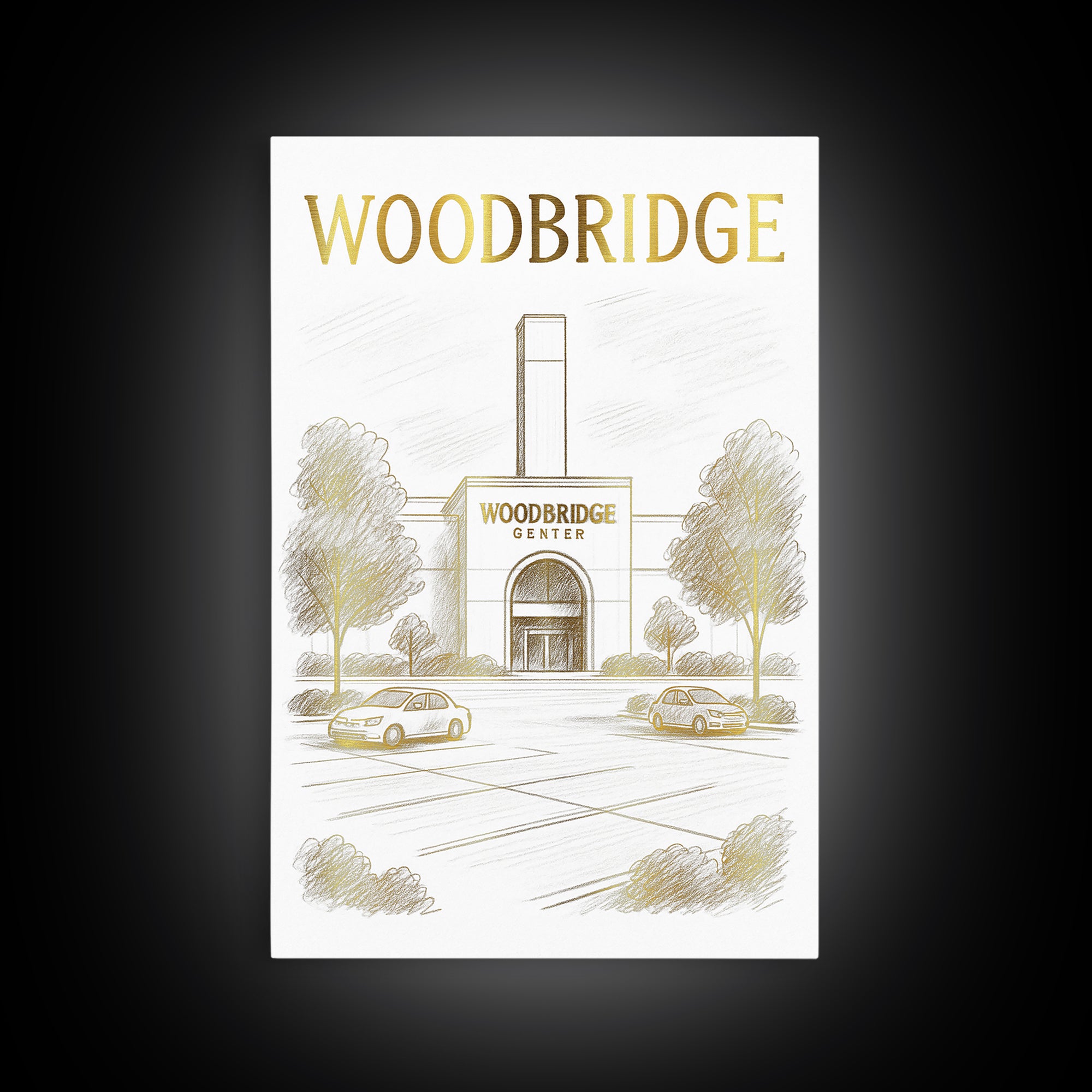 Woodbridge Virginia Travel Poster, Canvas Print, Gold Line Drawing Wall Art, Woodbridge Travel Art, Living Room Wall Art, Wanderlust Decor