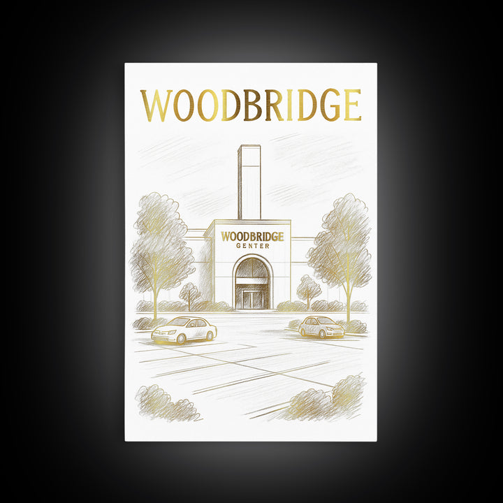Woodbridge Virginia Travel Poster, Canvas Print, Gold Line Drawing Wall Art, Woodbridge Travel Art, Living Room Wall Art, Wanderlust Decor