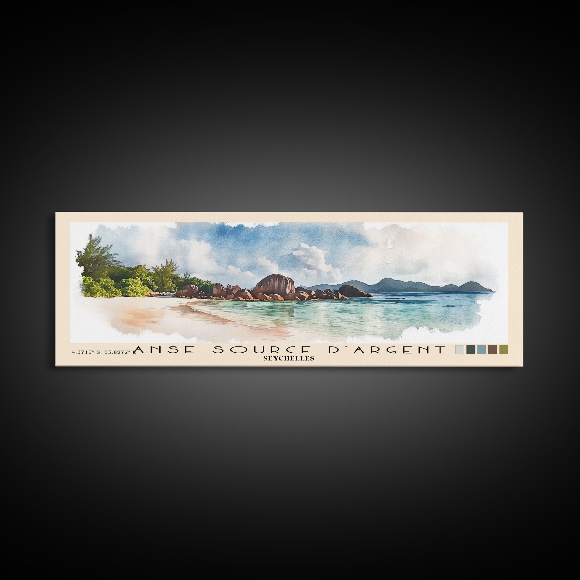 Anse Source d’Argent, Seychelles Watercolor Print, Vacation Gift, Seychelles Wall Art, Beach Painting, Beach Decor, Beach Or Lakehouse Art