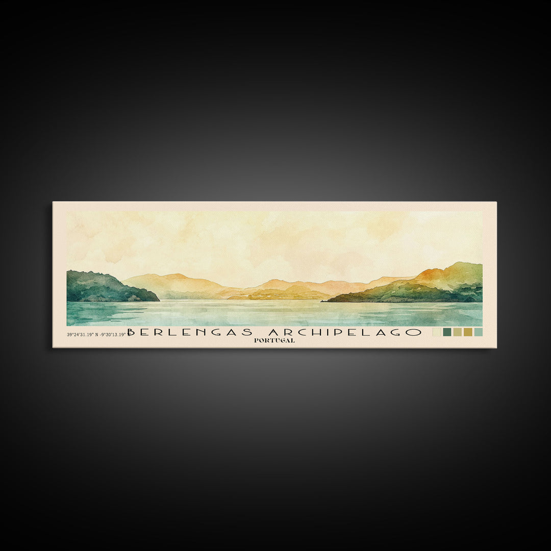 Berlengas Archipelago, Portugal Watercolor Print, Vacation Gift, Portugal Wall Art, Beach Painting, Beach Decor, Large Wall Art, Wood Frame Art