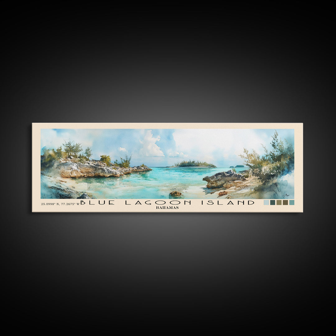 Blue Lagoon Island, Bahamas Watercolor Print, Vacation Gift, Bahamas Wall Art, Beach Painting, Beach Decor, Large Wall Art, Wood Frame Art