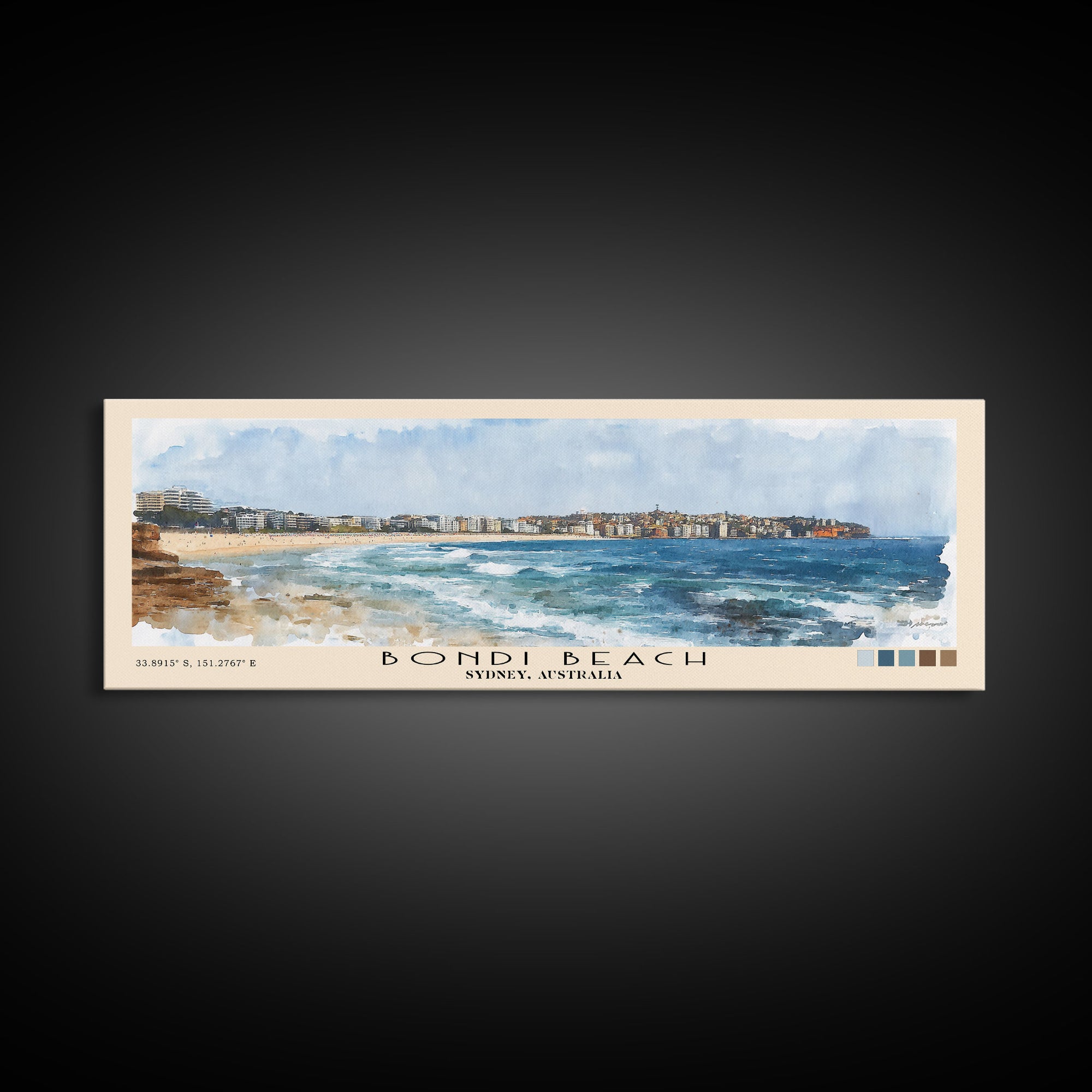 Bondi Beach, Sydney, Australia Watercolor Print, Vacation Gift, Sydney, Australia Wall Art, Beach Painting, Beach Decor, Large Wall Art, Wood Frame Art