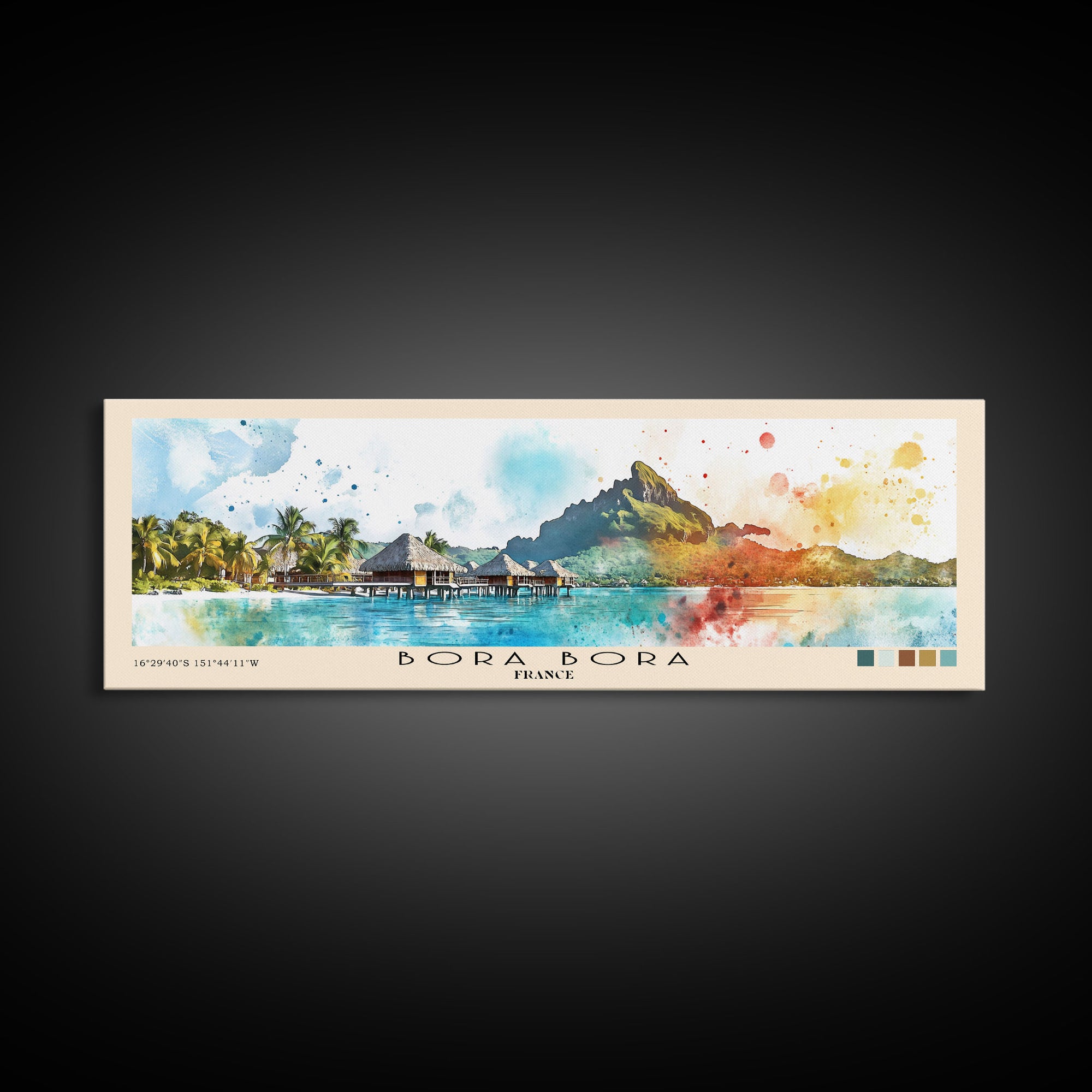 Bora Bora, France Watercolor Beach Print, Vacation Gift, France Wall Art, Framed Canvas Print, Framed Beach Painting