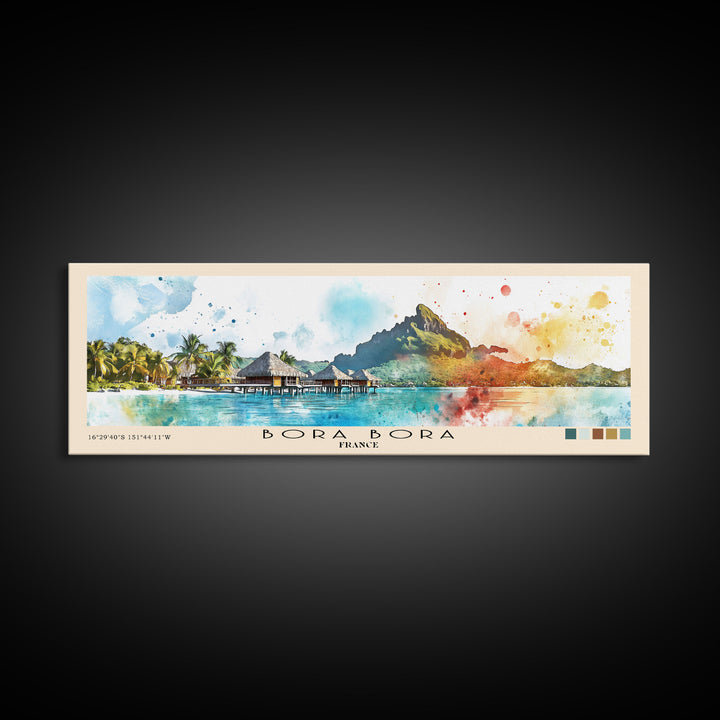 Bora Bora, France Watercolor Beach Print, Vacation Gift, France Wall Art, Framed Canvas Print, Framed Beach Painting