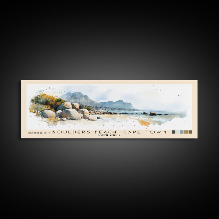 Boulders Beach, Cape Town, South Africa Watercolor Print, Vacation Gift, South Africa Wall Art, Beach Painting, Beach Decor, Large Wall Art, Wood Frame Art