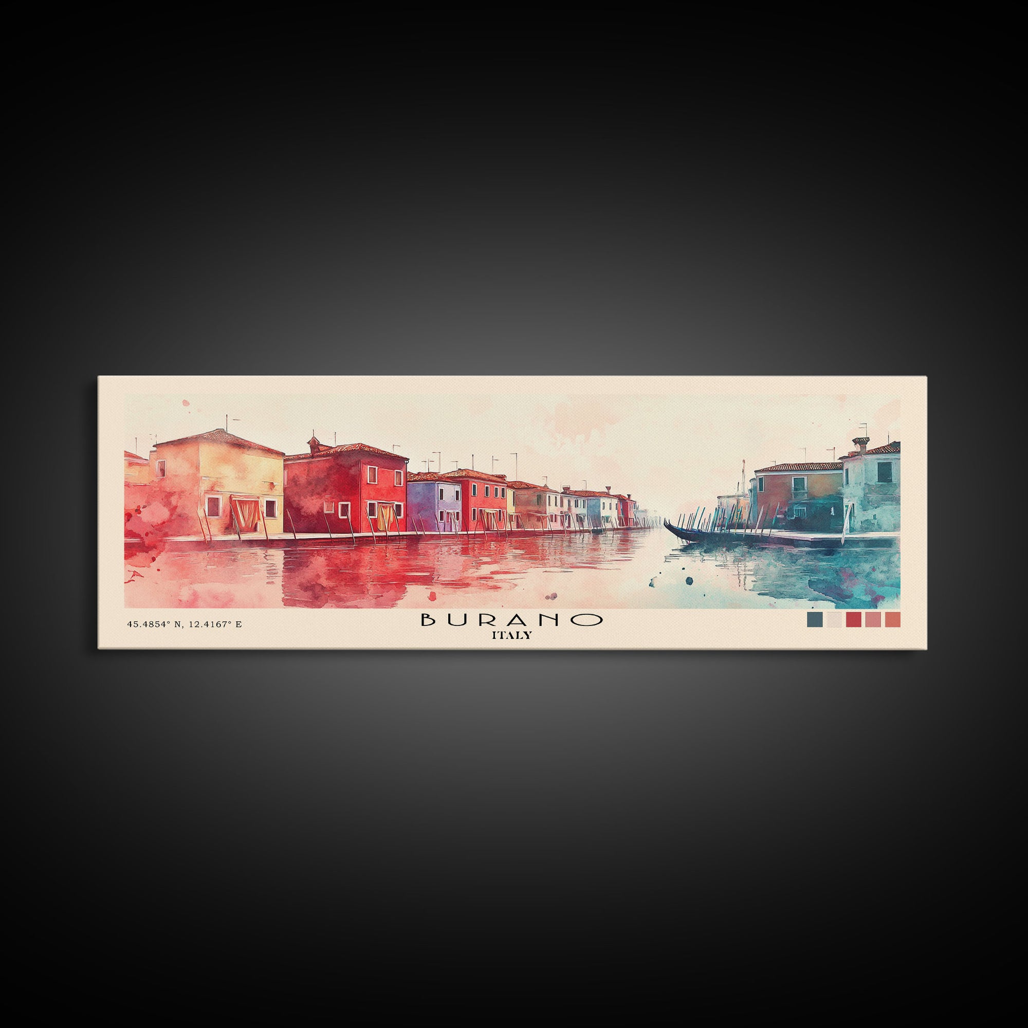 Burano, Italy Watercolor Print, Vacation Gift, Italy Wall Art, Beach Painting, Beach Decor, Large Wall Art, Wood Frame Art