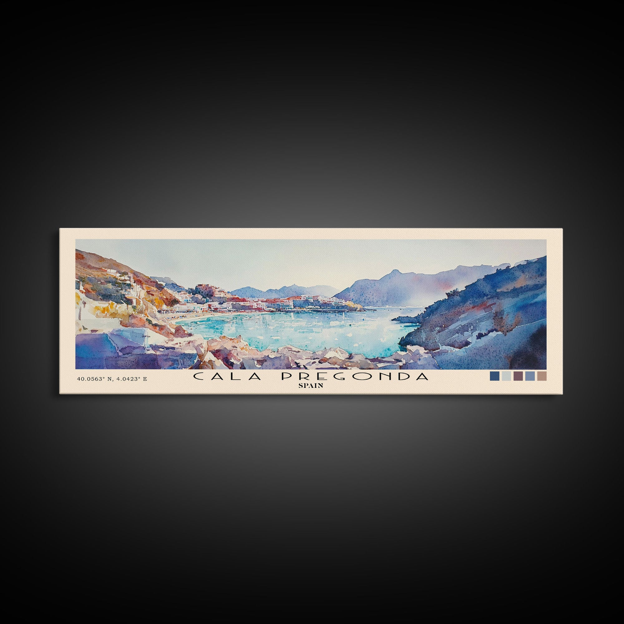 Cala Pregonda, Spain Watercolor Print, Vacation Gift, Spain Wall Art, Beach Painting, Beach Decor, Large Wall Art, Wood Frame Art