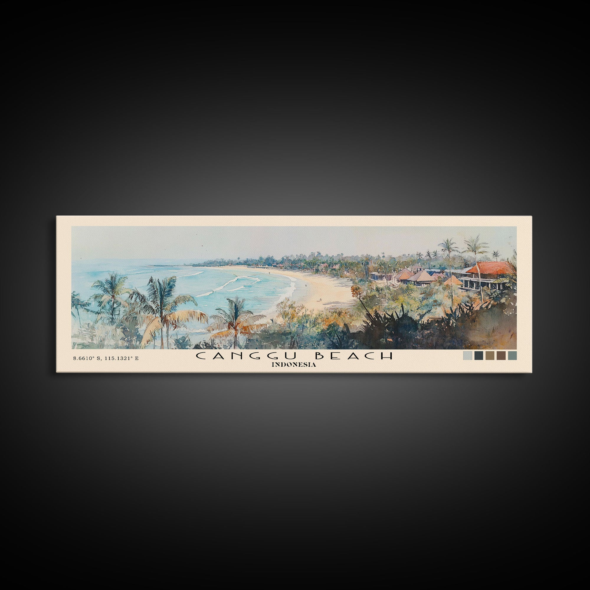 Canggu Beach, Indonesia Watercolor Print, Vacation Gift, Indonesia Wall Art, Beach Painting, Beach Decor, Large Wall Art, Wood Frame Art