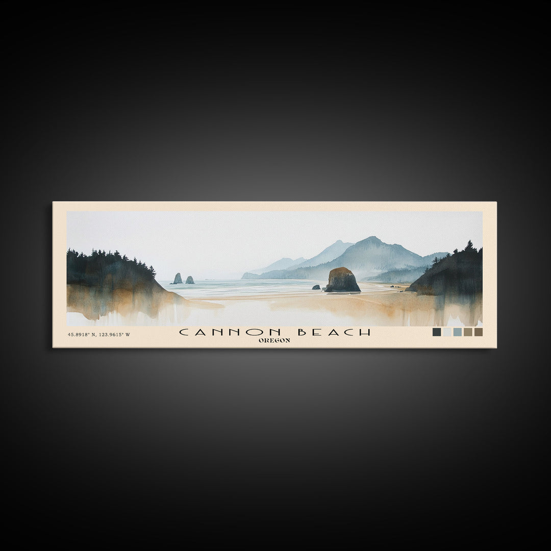 Cannon Beach, Oregon Watercolor Beach Print, Vacation Gift, Oregon Wall Art, Framed Canvas Print, Framed Beach Painting