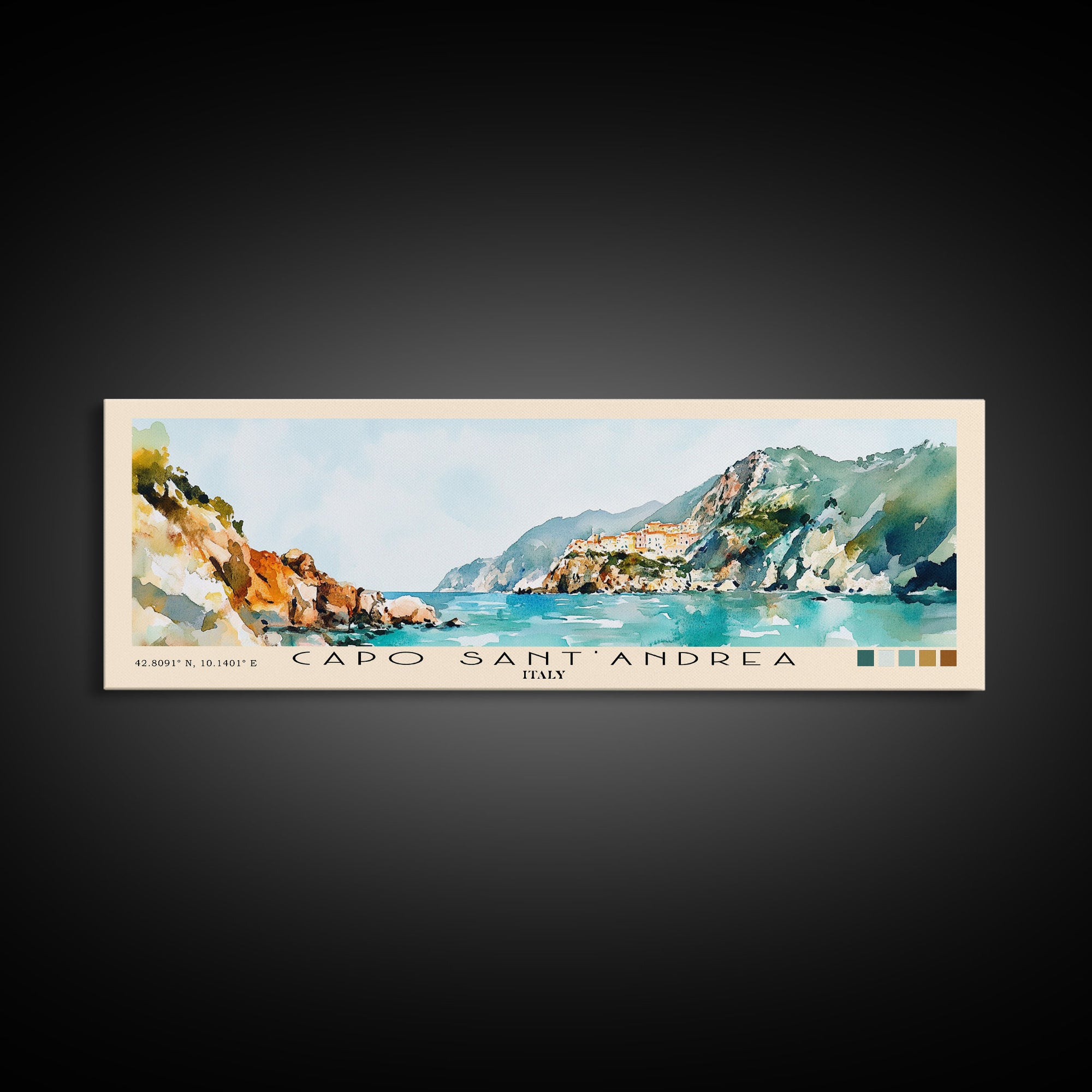 Capo Sant’Andrea, Italy Watercolor Print, Vacation Gift, Italy Wall Art, Beach Painting, Beach Decor, Beach Or Lakehouse Art