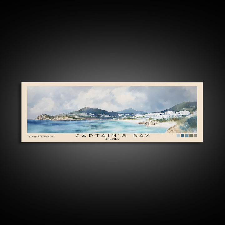 Captain's Bay, Anguila Watercolor Print, Vacation Gift, Anguila Wall Art, Beach Painting, Beach Decor, Large Wall Art, Wood Frame Art