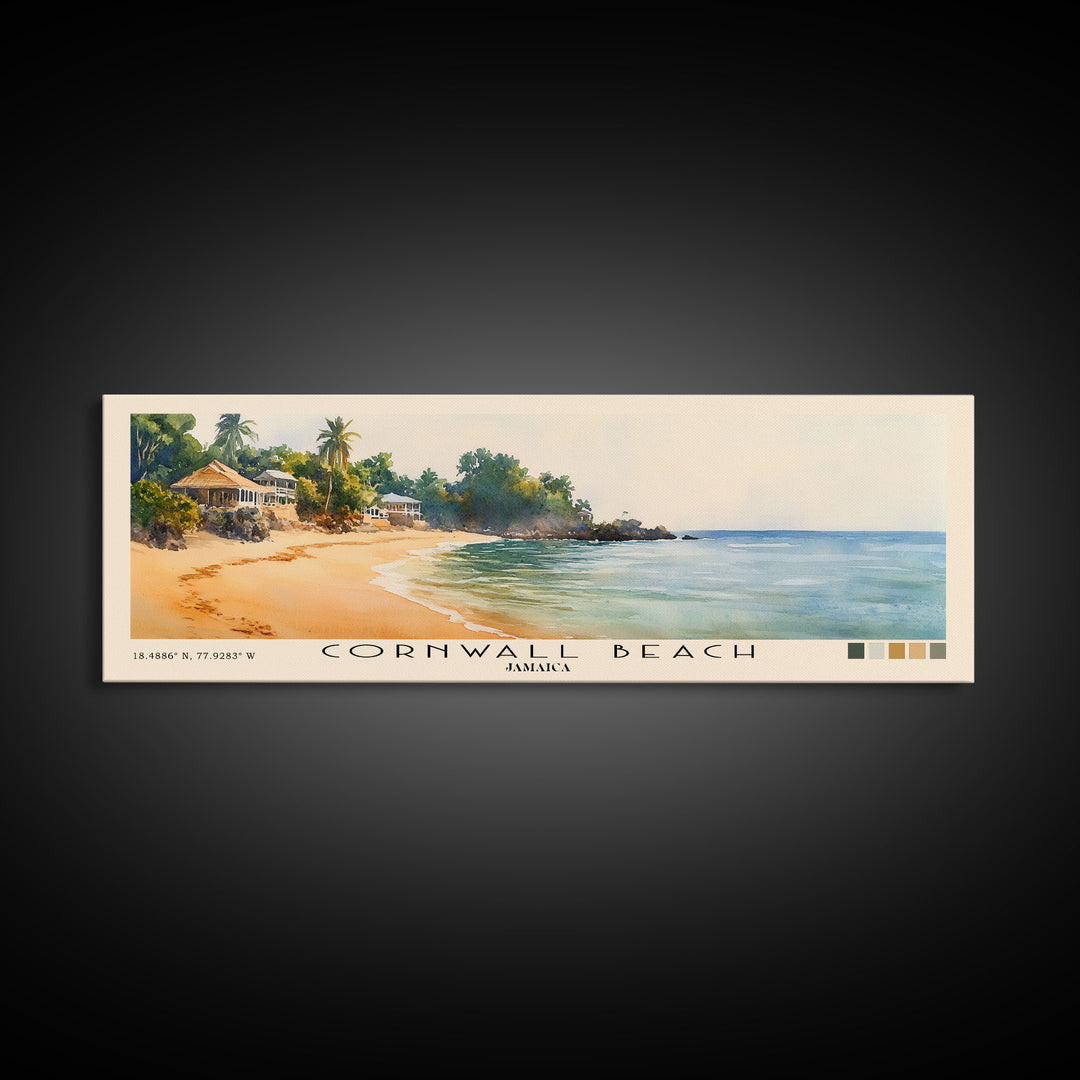 Cornwall Beach, Jamaica Watercolor Beach Print, Vacation Gift, Jamaica Wall Art, Framed Canvas Print, Framed Beach Painting