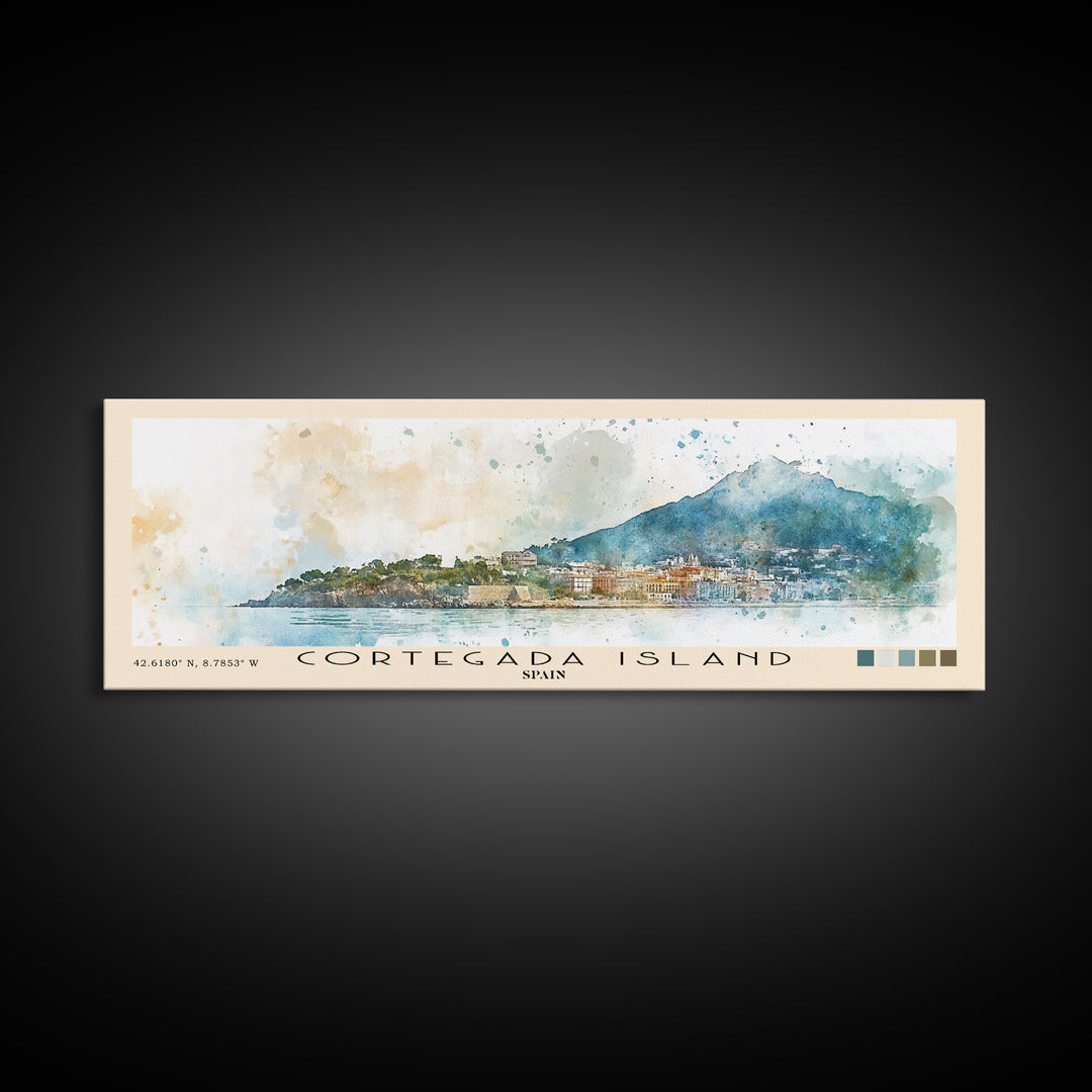 Cortegada Island, Spain Watercolor Beach Print, Vacation Gift, Spain Wall Art, Framed Canvas Print, Framed Beach Painting