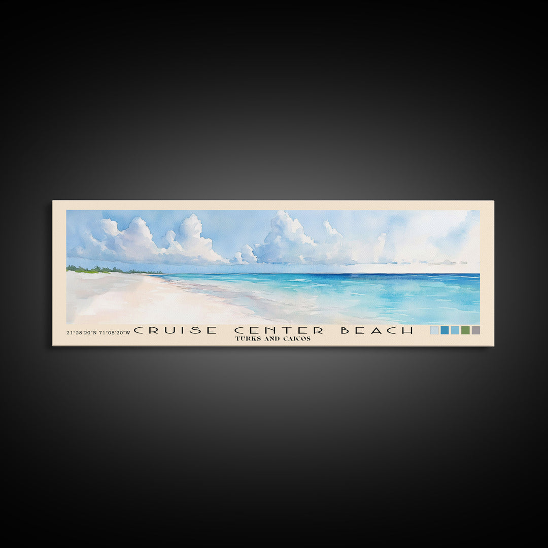 Cruise Center Beach, Turks and Caicos Watercolor Print, Vacation Gift, Turks and Caicos Wall Art, Beach Painting, Beach Decor, Large Wall Art, Wood Frame Art