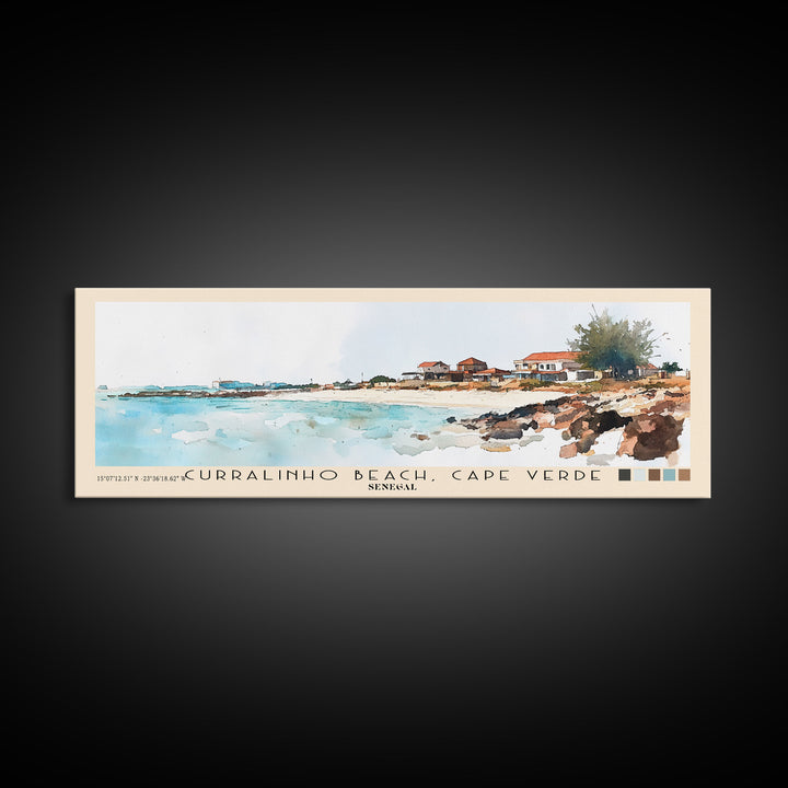 Curralinho Beach, Cape Verde, Senegal Watercolor Print, Vacation Gift, Senegal Wall Art, Beach Painting, Beach Decor, Large Wall Art, Wood Frame Art