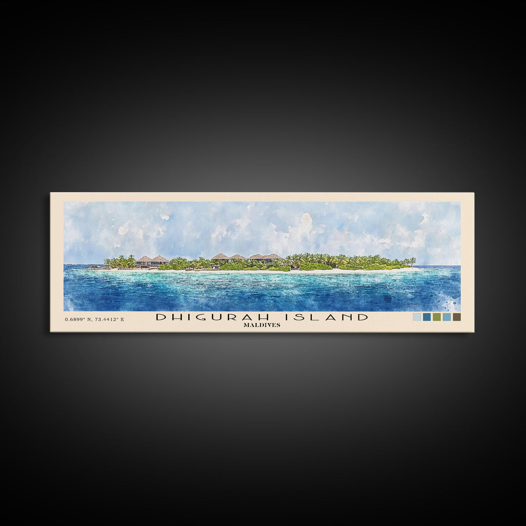 Dhigurah Island, Maldives Watercolor Print, Vacation Gift, Maldives Wall Art, Beach Painting, Beach Decor, Large Wall Art, Wood Frame Art
