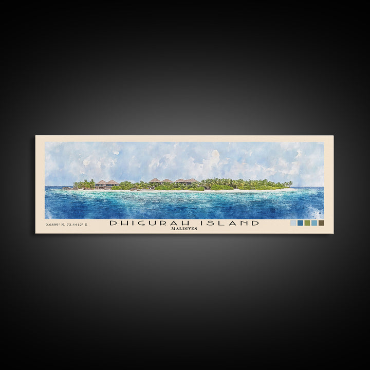 Dhigurah Island, Maldives Watercolor Print, Vacation Gift, Maldives Wall Art, Beach Painting, Beach Decor, Large Wall Art, Wood Frame Art