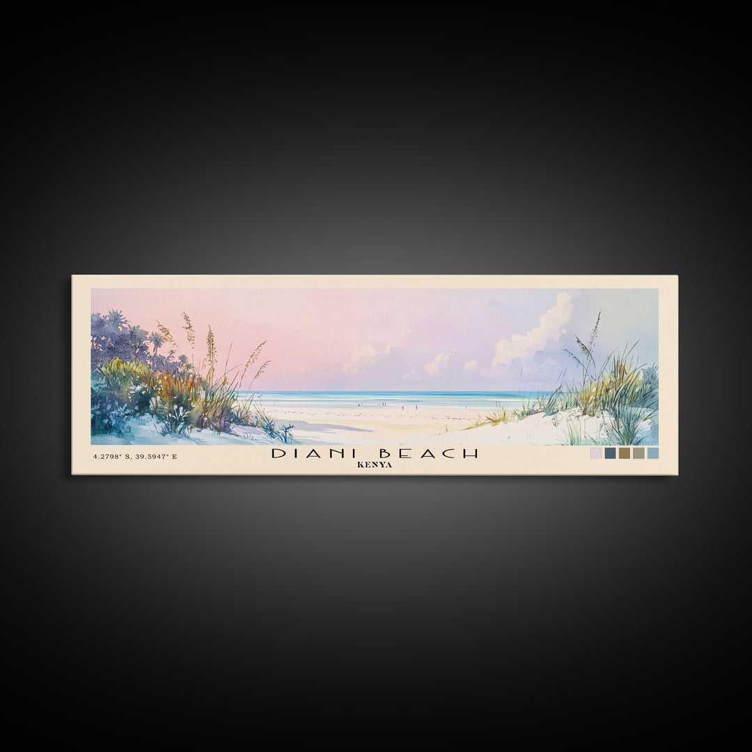 Diani Beach, Kenya Watercolor Beach Print, Vacation Gift, Kenya Wall Art, Framed Canvas Print, Framed Beach Painting