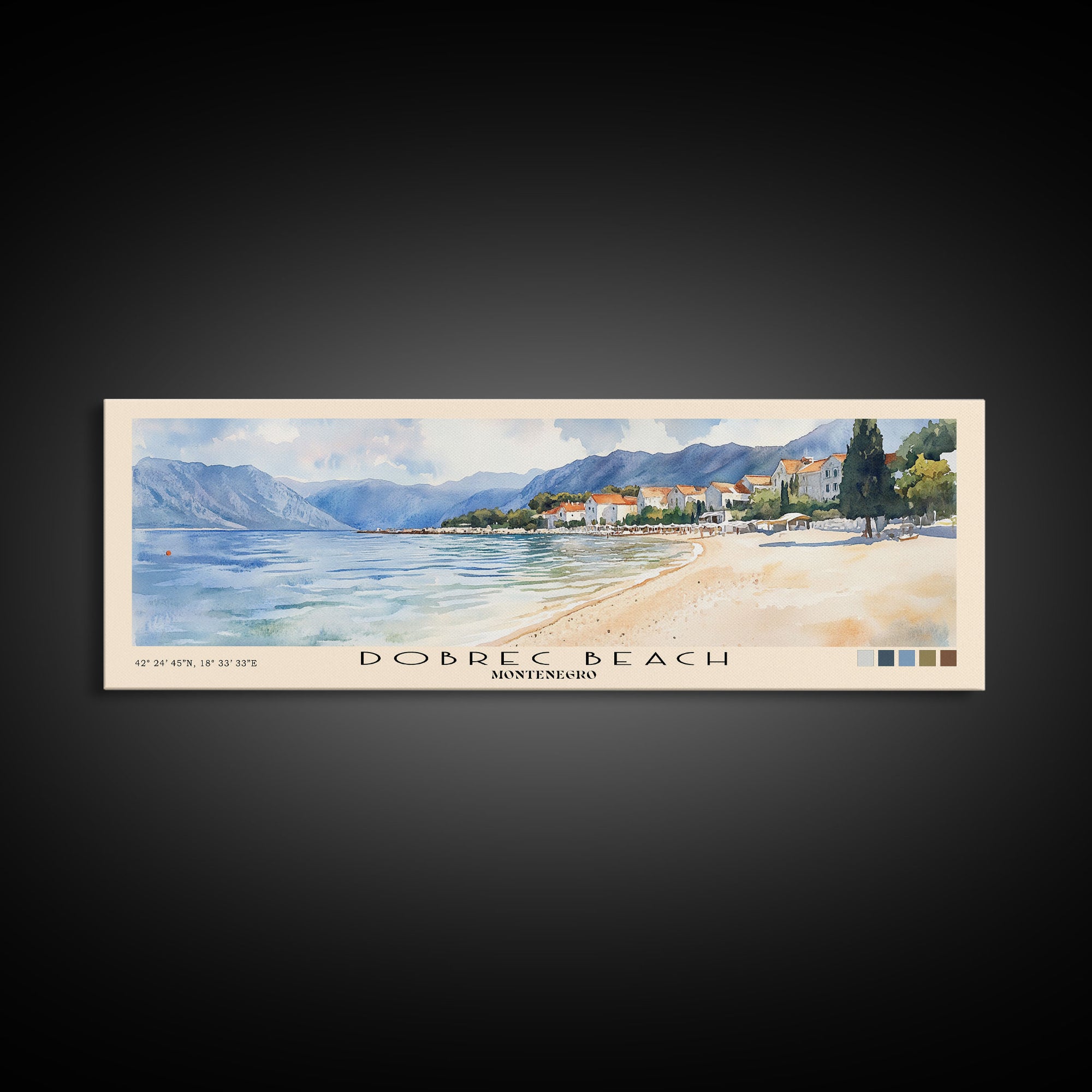 Dobrec Beach, Montenegro Watercolor Beach Print, Vacation Gift, Montenegro Wall Art, Beach Painting, Beach Decor, Beach Painting