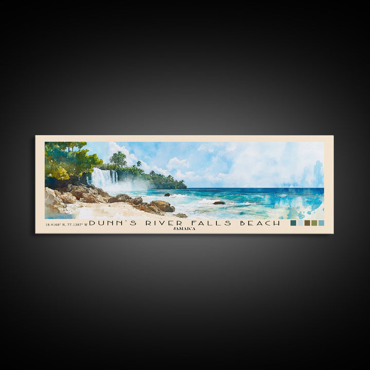 Dunn’s River Falls Beach, Jamaica Watercolor Print, Vacation Gift, Jamaica Wall Art, Beach Painting, Beach Decor, Large Wall Art, Wood Frame Art