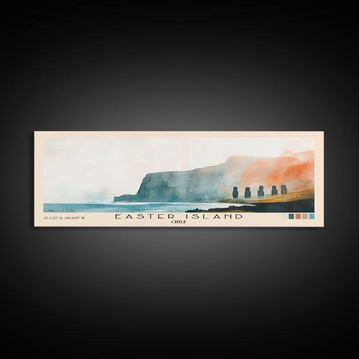 Easter Island, Chile Watercolor Beach Print, Vacation Gift, Chile Wall Art, Beach Painting, Beach Decor, Beach Painting