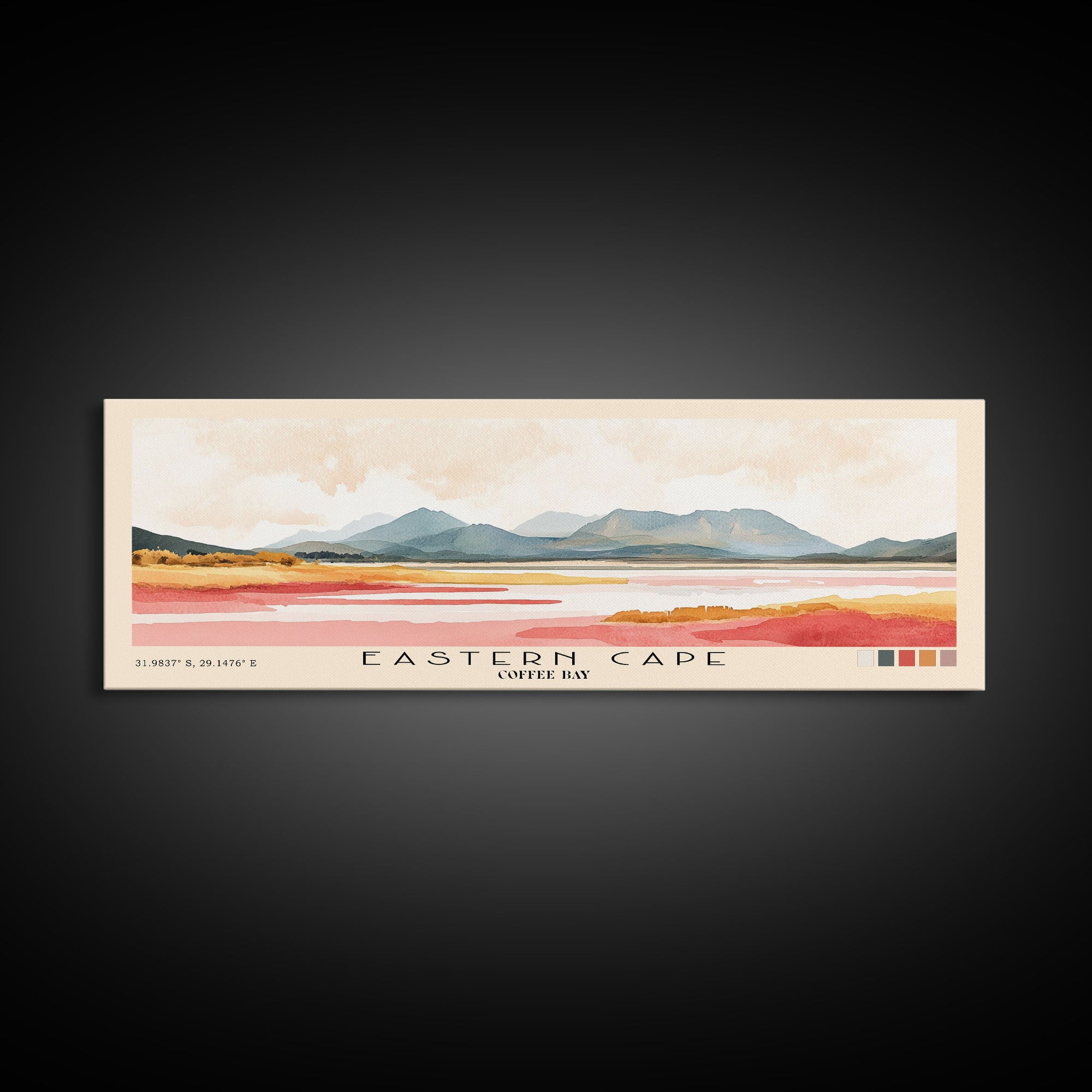 Eastern Cape, Coffee Bay Watercolor Print, Vacation Gift, Coffee Bay Wall Art, Beach Painting, Beach Decor, Large Wall Art, Wood Frame Art