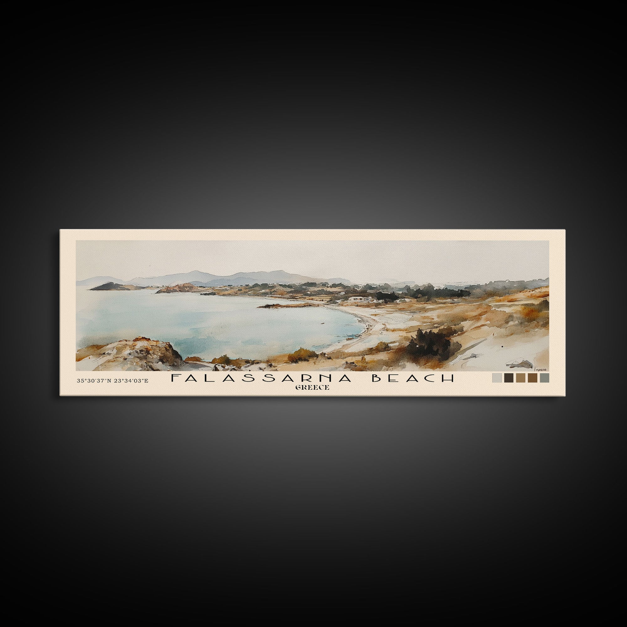 Falassarna Beach, Greece Watercolor Print, Vacation Gift, Greece Wall Art, Beach Painting, Beach Decor, Large Wall Art, Wood Frame Art