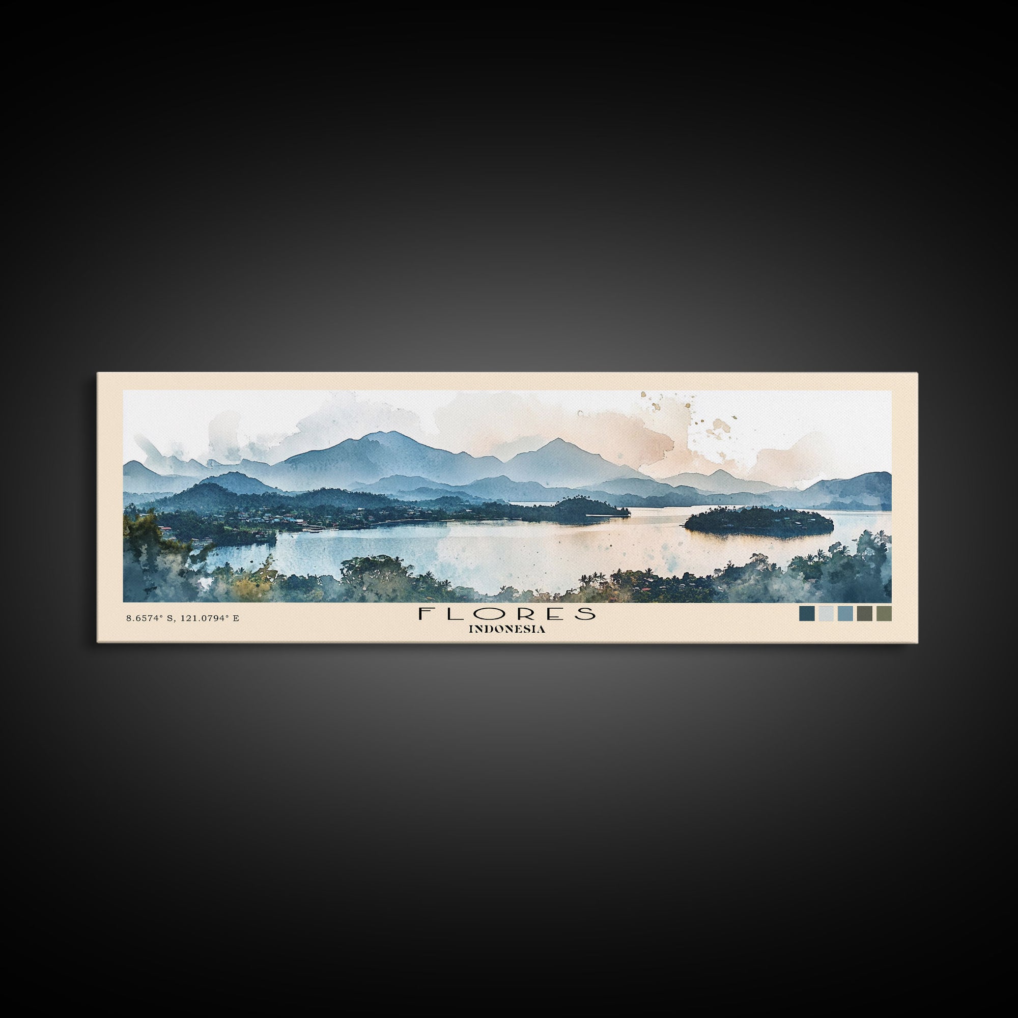 Flores, Indonesia Watercolor Print, Vacation Gift, Indonesia Wall Art, Beach Painting, Beach Decor, Large Wall Art, Wood Frame Art