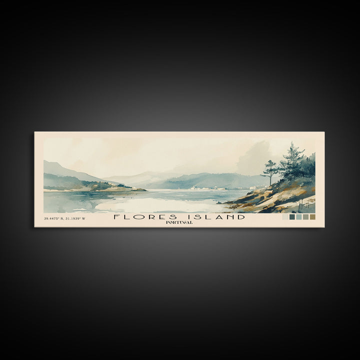 Flores Island, Portugal Watercolor Beach Print, Vacation Gift, Portugal Wall Art, Framed Canvas Print, Framed Beach Painting