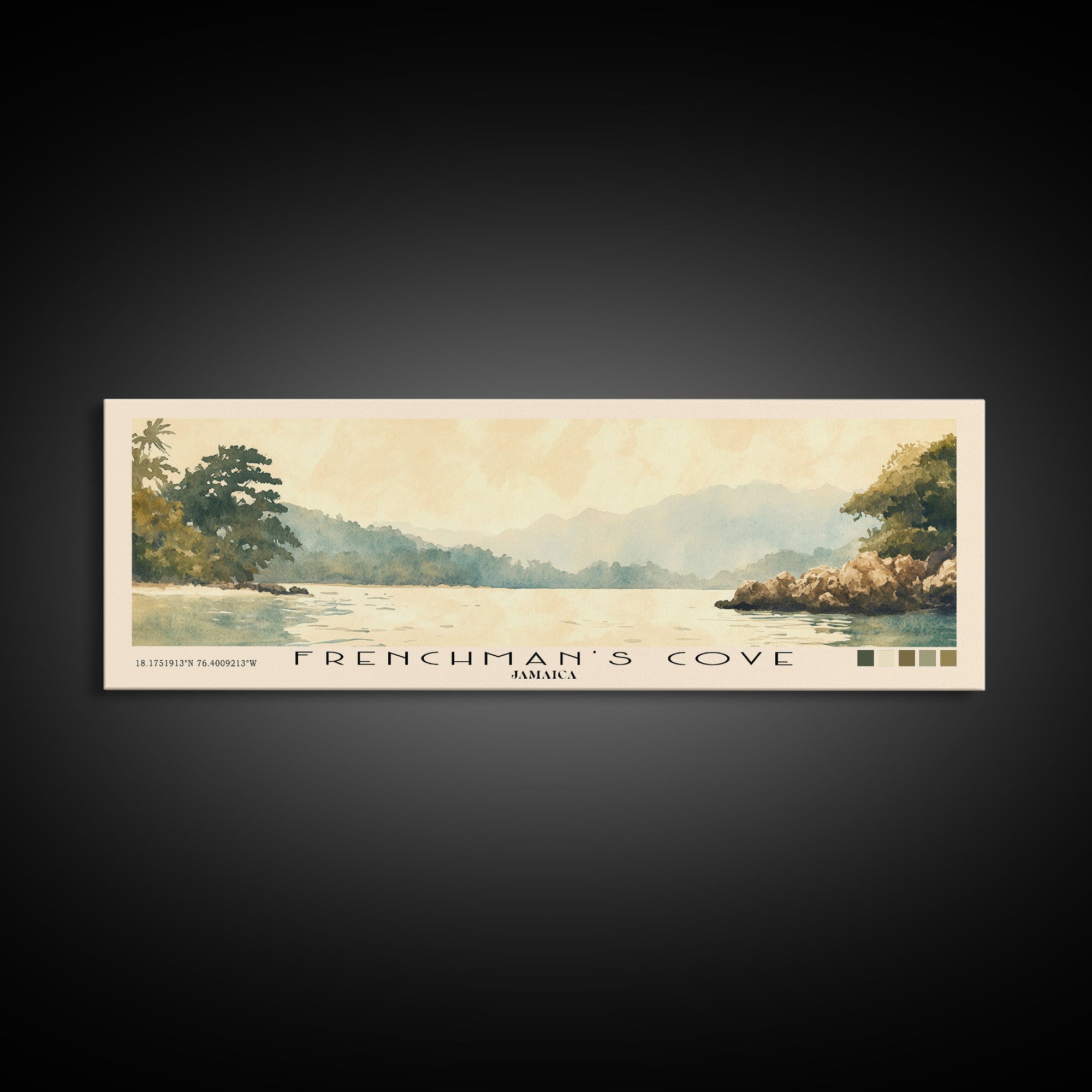 Frenchman’s Cove, Jamaica Watercolor Print, Vacation Gift, Jamaica Wall Art, Beach Painting, Beach Decor, Large Wall Art, Wood Frame Art