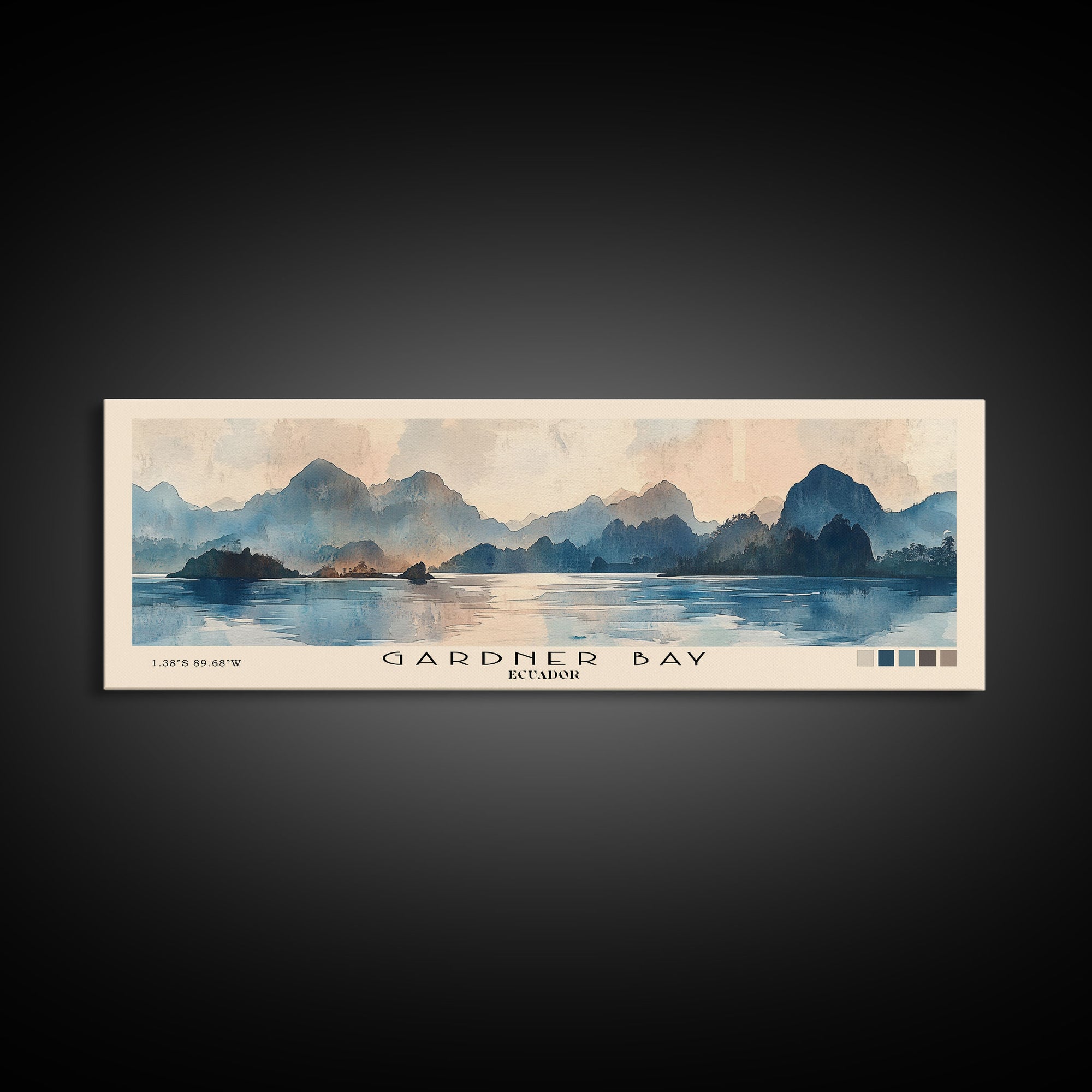 Gardner Bay, Ecuador Watercolor Print, Vacation Gift, Ecuador Wall Art, Beach Painting, Beach Decor, Large Wall Art, Wood Frame Art