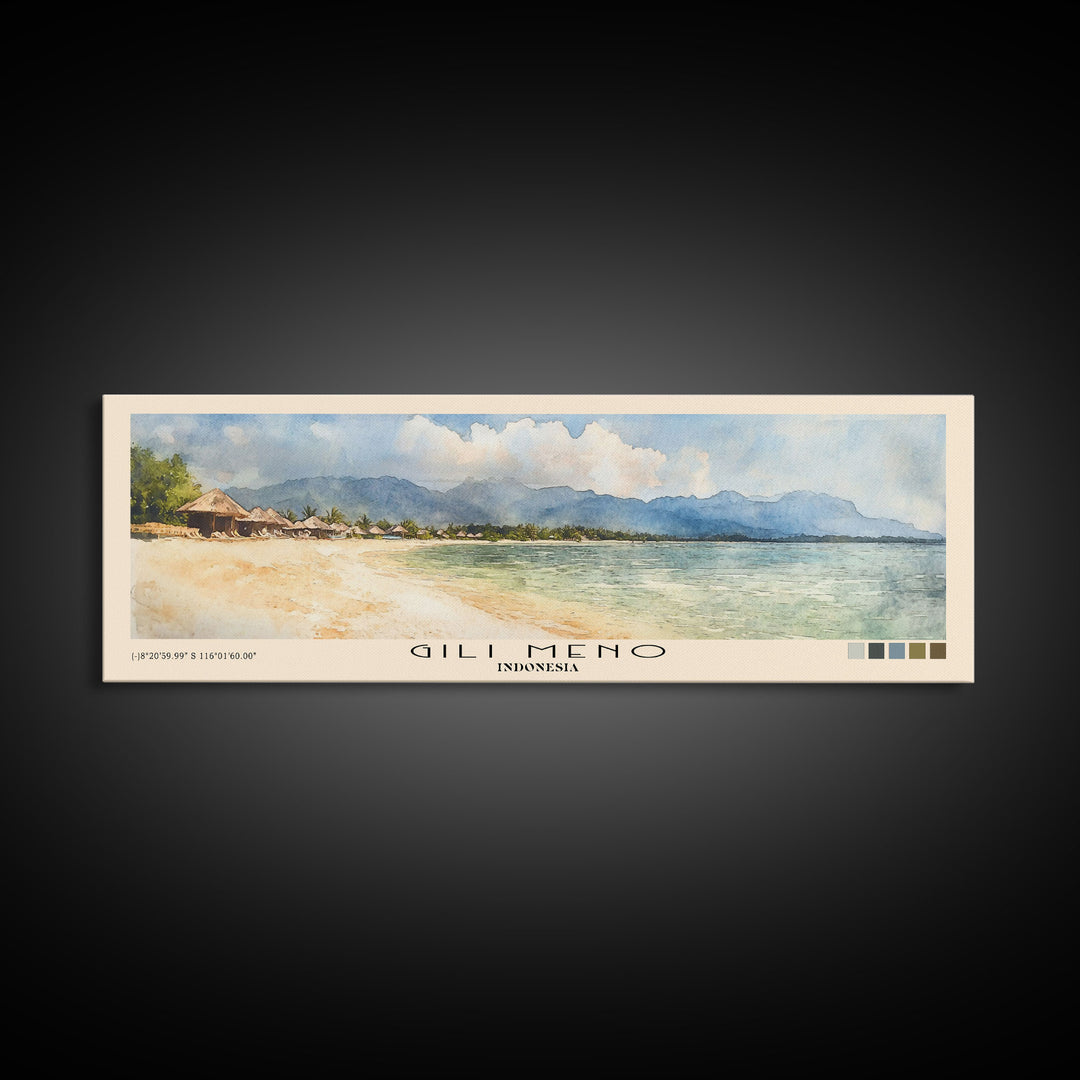 Gili Meno, Indonesia Watercolor Print, Vacation Gift, Indonesia Wall Art, Beach Painting, Beach Decor, Large Wall Art, Wood Frame Art