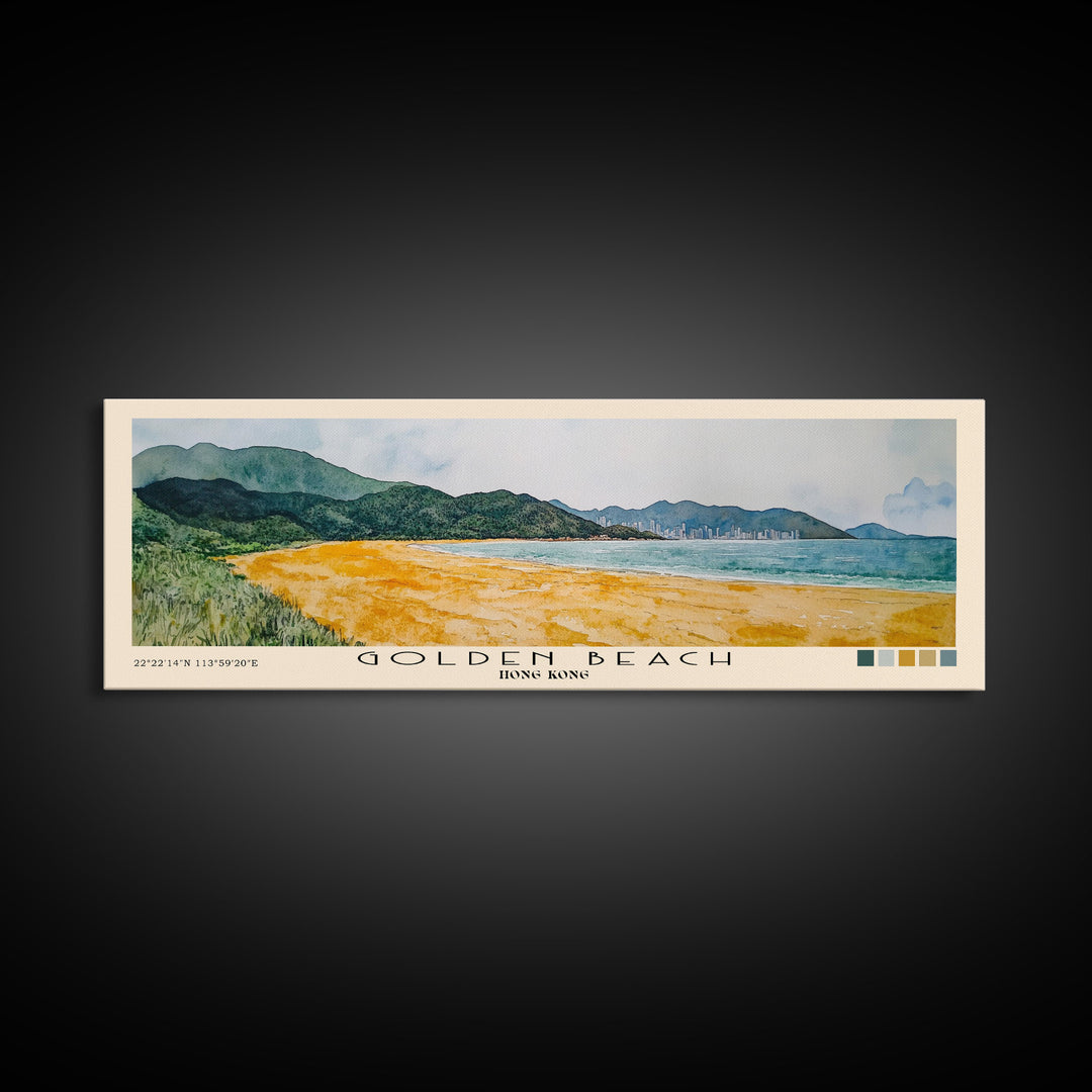 Golden Beach, Hong Kong Watercolor Print, Vacation Gift, Hong Kong Wall Art, Beach Painting, Beach Decor, Large Wall Art, Wood Frame Art
