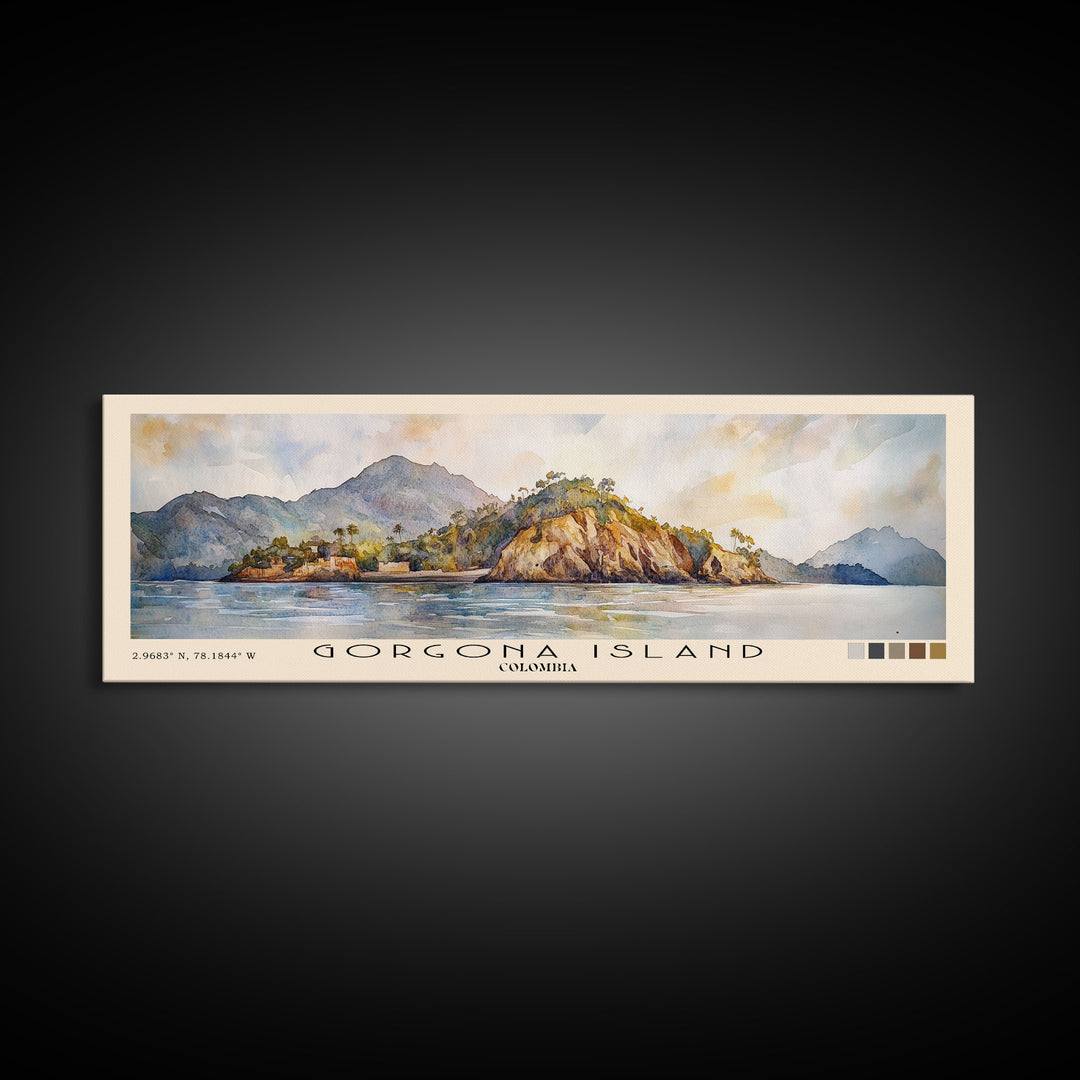 Gorgona Island, Colombia Watercolor Print, Vacation Gift, Colombia Wall Art, Beach Painting, Beach Decor, Large Wall Art, Wood Frame Art