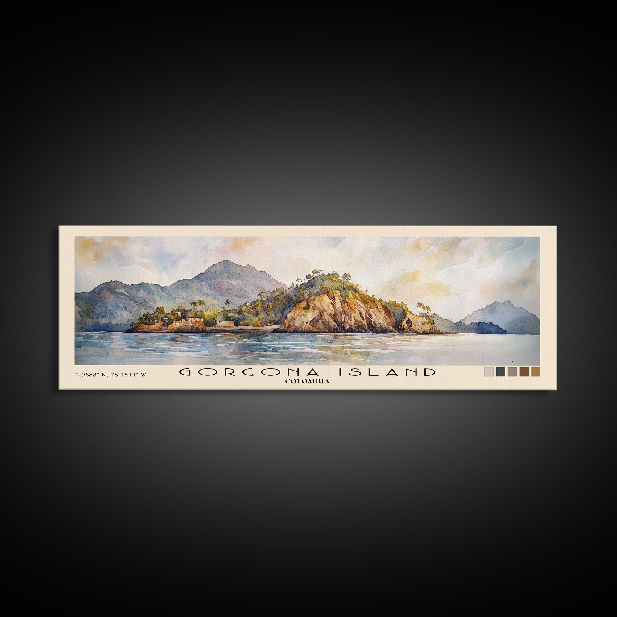 Gorgona Island, Colombia Watercolor Print, Vacation Gift, Colombia Wall Art, Beach Painting, Beach Decor, Large Wall Art, Wood Frame Art