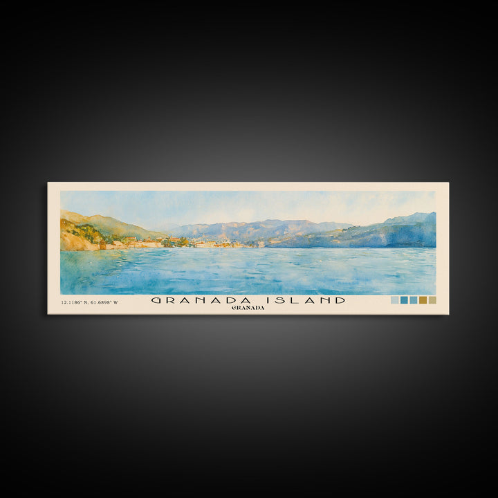 Granada Island, Granada Watercolor Print, Vacation Gift, Granada Wall Art, Beach Painting, Beach Decor, Large Wall Art, Wood Frame Art