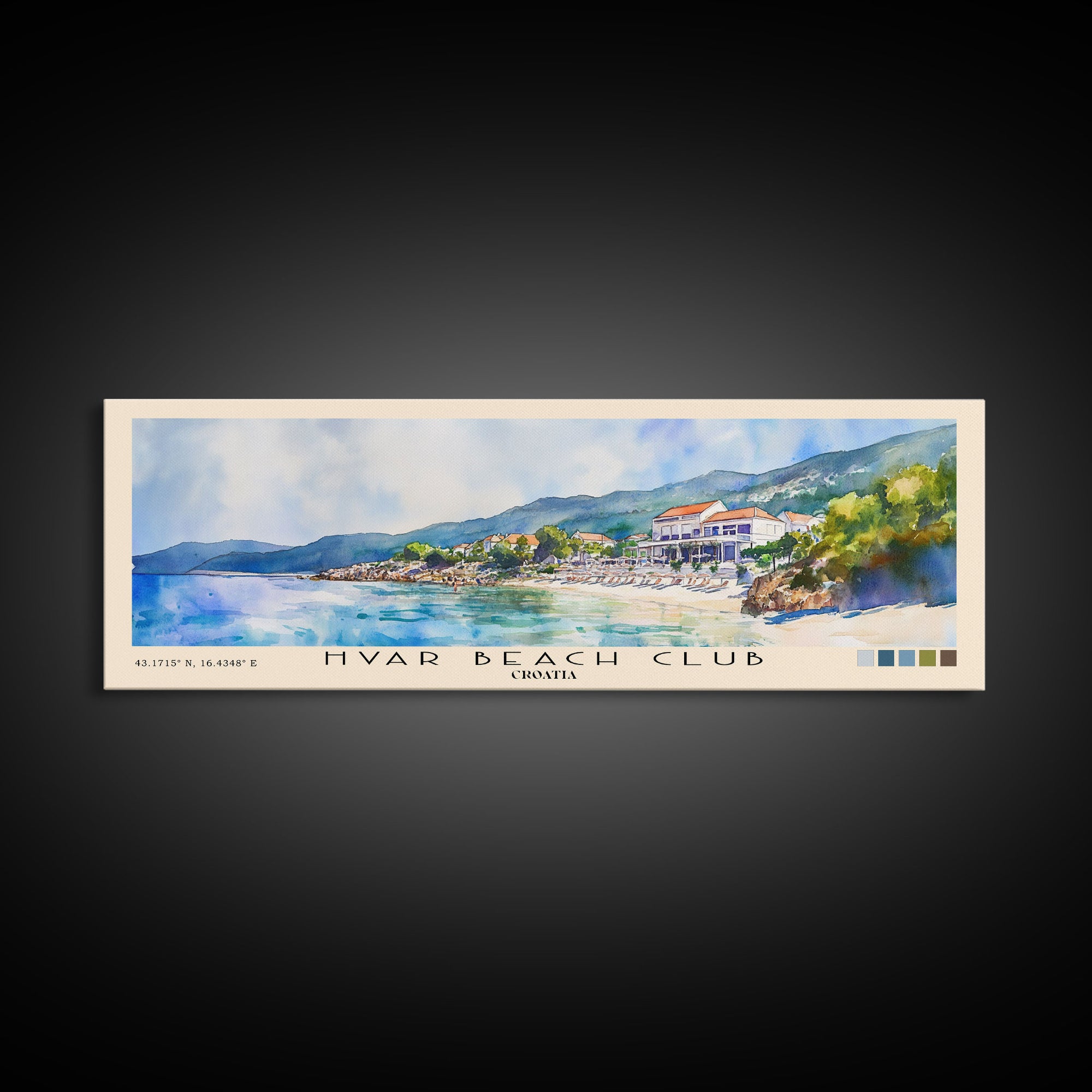 Hvar Beach Club, Croatia Watercolor Print, Vacation Gift, Croatia Wall Art, Beach Painting, Beach Decor, Large Wall Art, Wood Frame Art