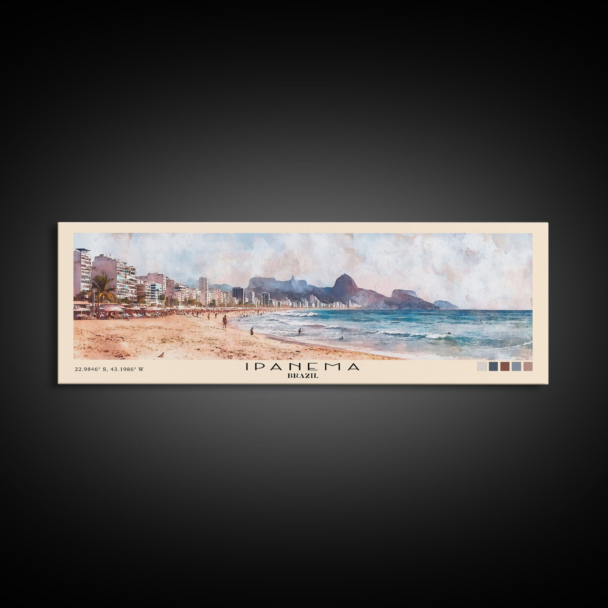 Ipanema, Brazil Watercolor Print, Vacation Gift, Brazil Wall Art, Beach Painting, Beach Decor, Large Wall Art, Wood Frame Art
