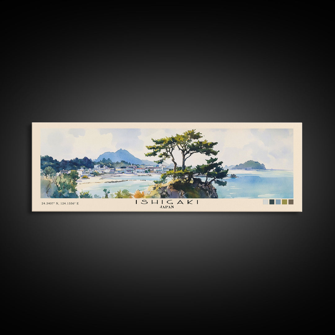 Ishigaki, Japan Watercolor Print, Vacation Gift, Japan Wall Art, Beach Painting, Beach Decor, Large Wall Art, Wood Frame Art