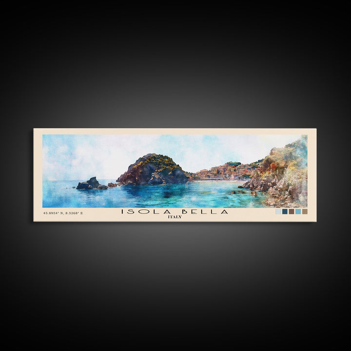 Isola Bella, Italy Watercolor Beach Print, Vacation Gift, Italy Wall Art, Framed Canvas Print, Framed Beach Painting