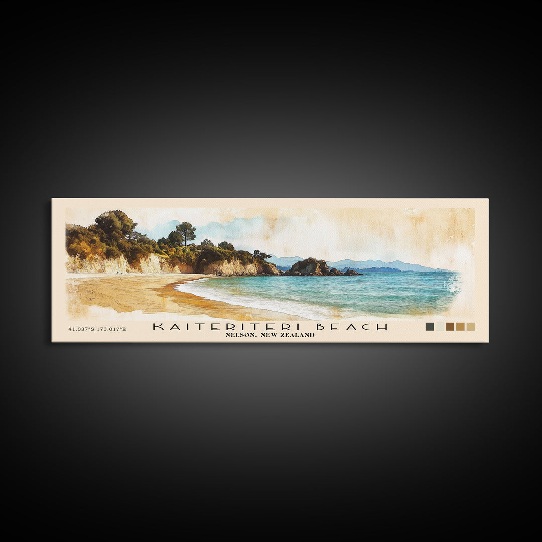 Kaiteriteri Beach, Nelson, New Zealand Watercolor Print, Vacation Gift, Nelson, New Zealand Wall Art, Beach Painting, Beach Decor, Large Wall Art, Wood Frame Art