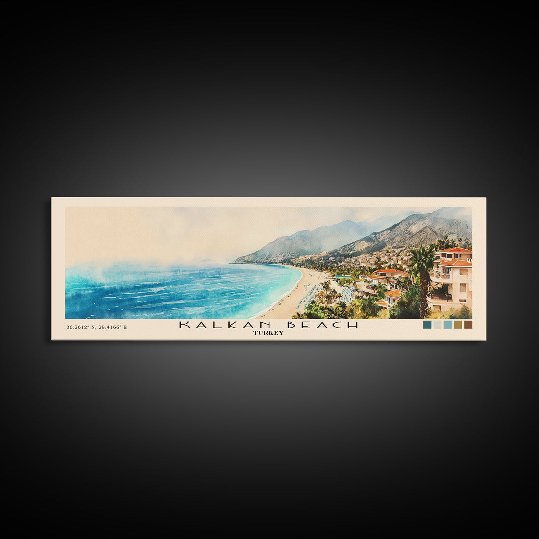 Kalkan Beach, Turkey Watercolor Print, Vacation Gift, Turkey Wall Art, Beach Painting, Beach Decor, Beach Or Lakehouse Art