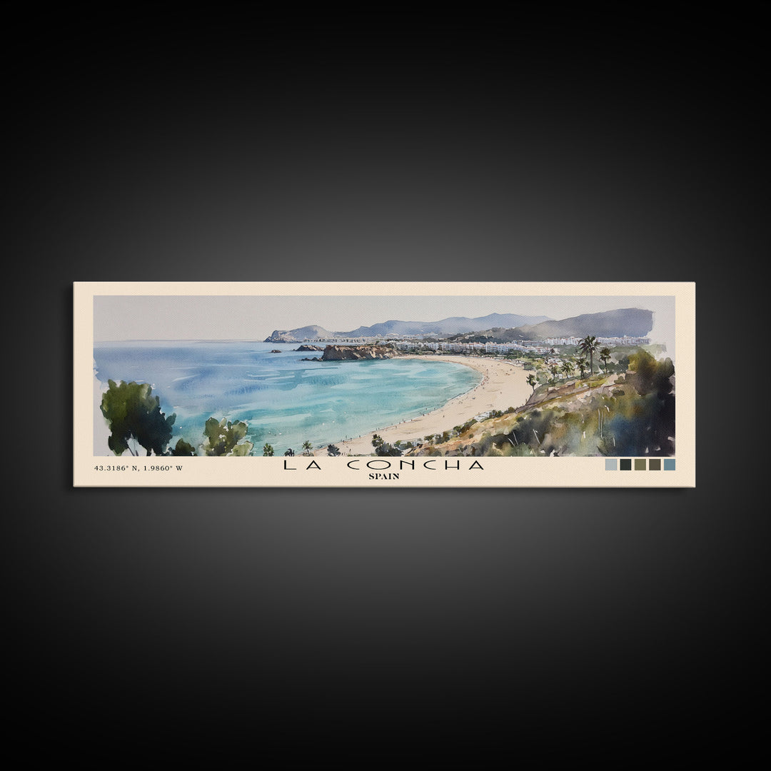 La Concha, Spain Watercolor Print, Vacation Gift, Spain Wall Art, Beach Painting, Beach Decor, Large Wall Art, Wood Frame Art