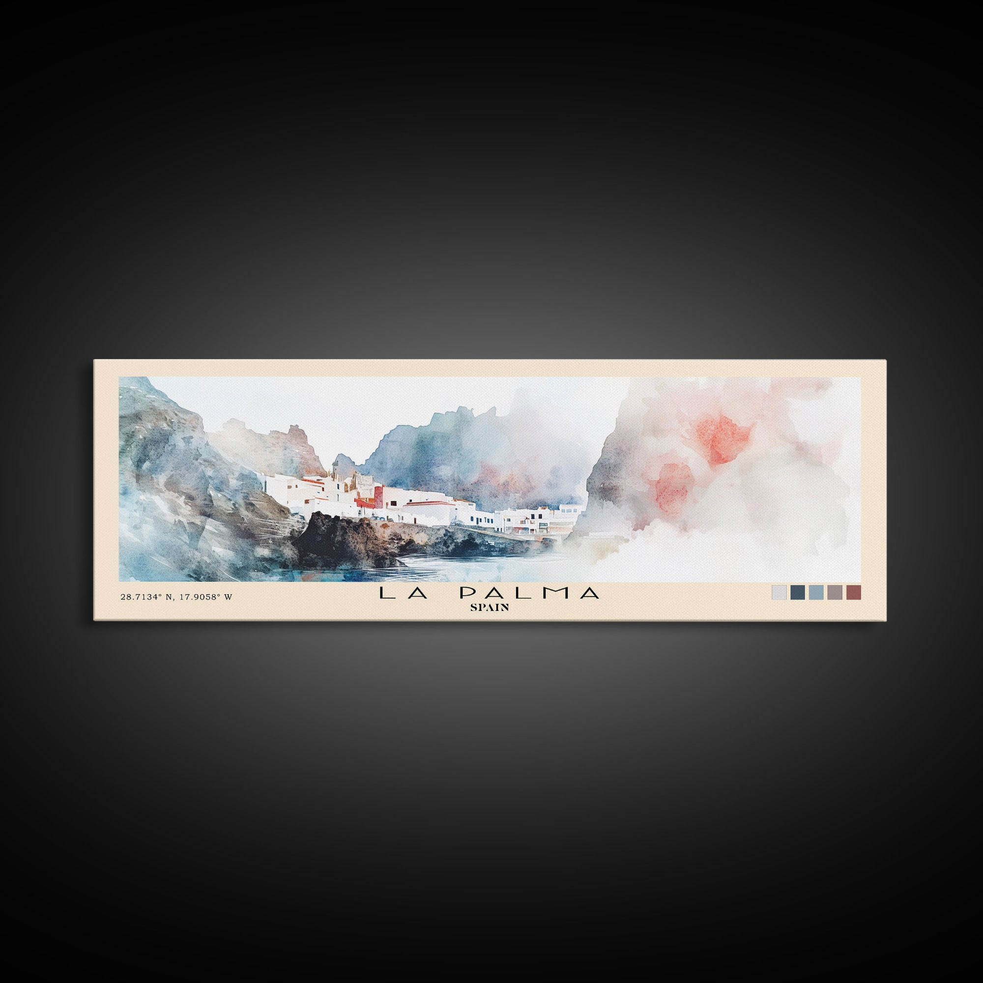 La Palma, Spain Watercolor Print, Vacation Gift, Spain Wall Art, Beach Painting, Beach Decor, Large Wall Art, Wood Frame Art