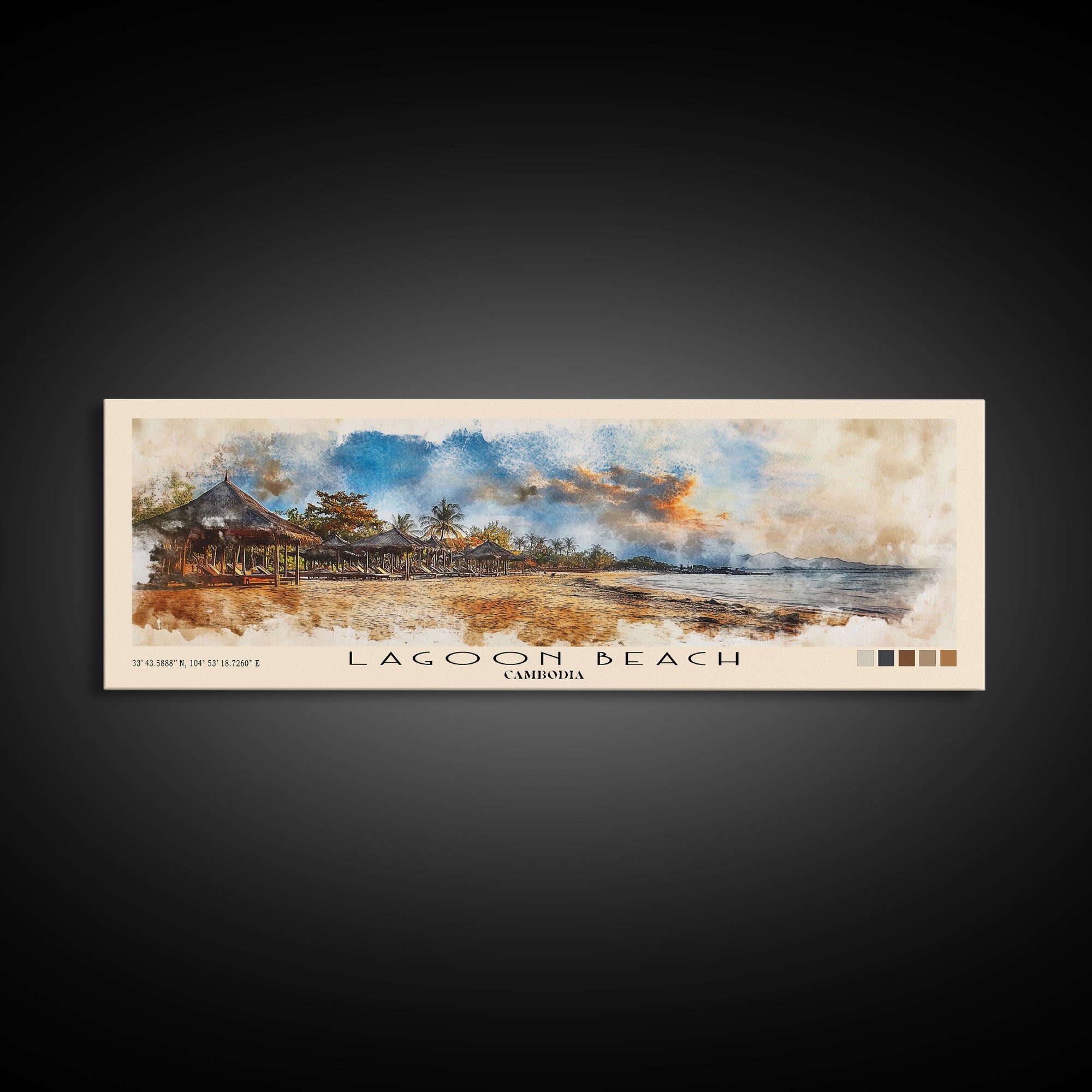 Lagoon Beach, Cambodia Watercolor Print, Vacation Gift, Cambodia Wall Art, Beach Painting, Beach Decor, Large Wall Art, Wood Frame Art