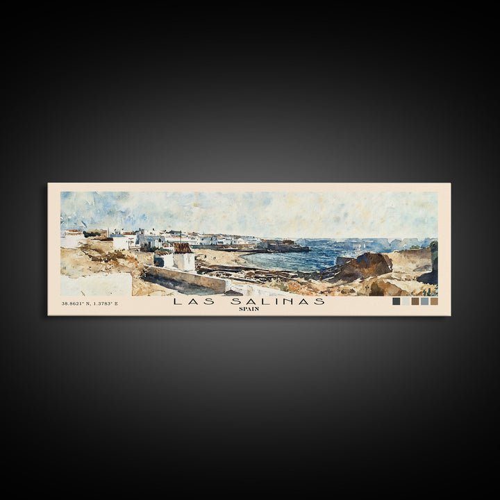 Las Salinas, Spain Watercolor Print, Vacation Gift, Spain Wall Art, Beach Painting, Beach Decor, Large Wall Art, Wood Frame Art