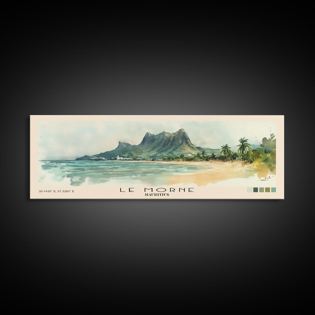 Le Morne, Mauritius Watercolor Print, Vacation Gift, Mauritius Wall Art, Beach Painting, Beach Decor, Large Wall Art, Wood Frame Art