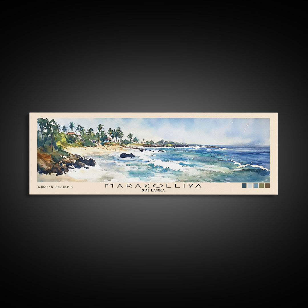 Marakolliya, Sri Lanka Watercolor Beach Print, Vacation Gift, Sri Lanka Wall Art, Framed Canvas Print, Framed Beach Painting