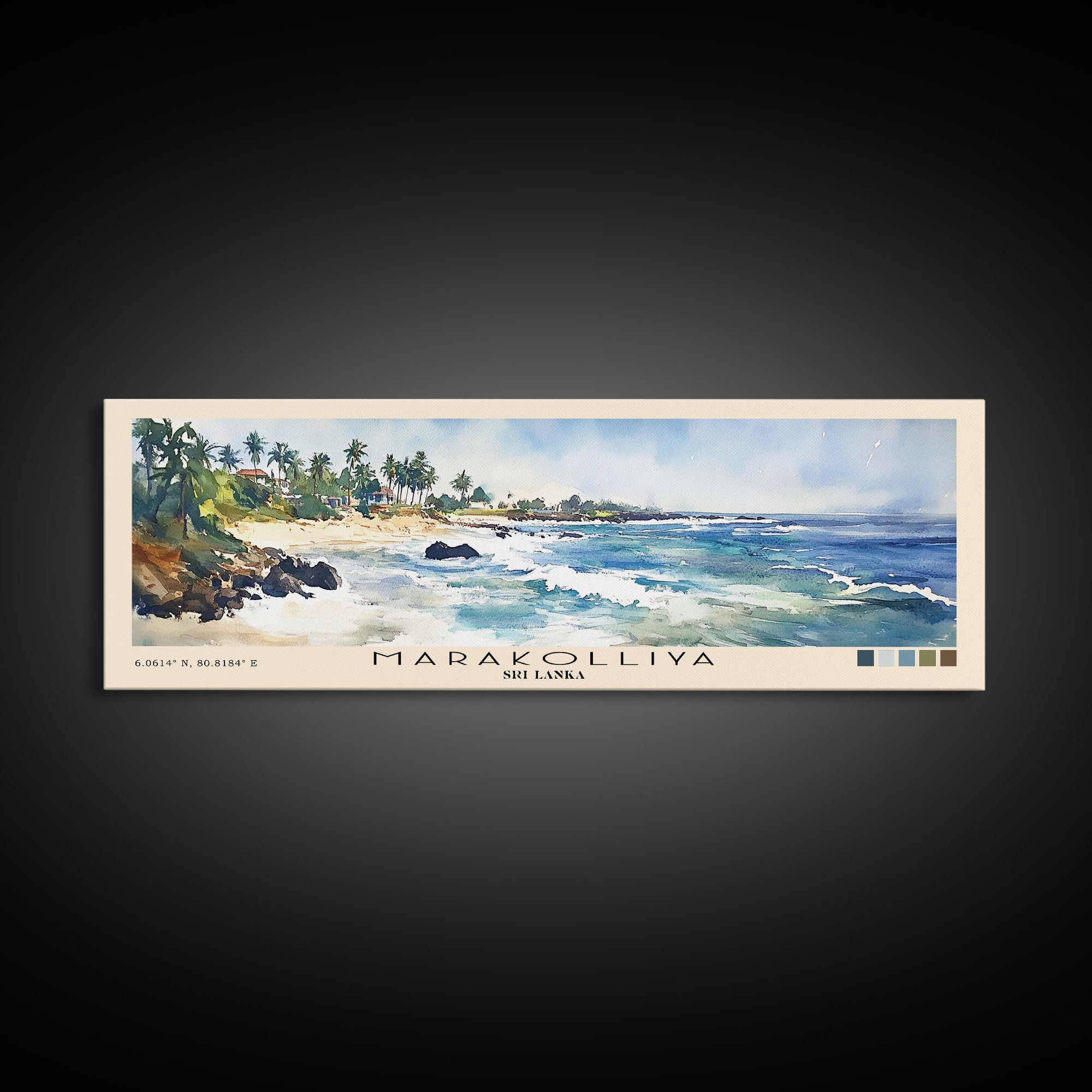 Marakolliya, Sri Lanka Watercolor Beach Print, Vacation Gift, Sri Lanka Wall Art, Framed Canvas Print, Framed Beach Painting